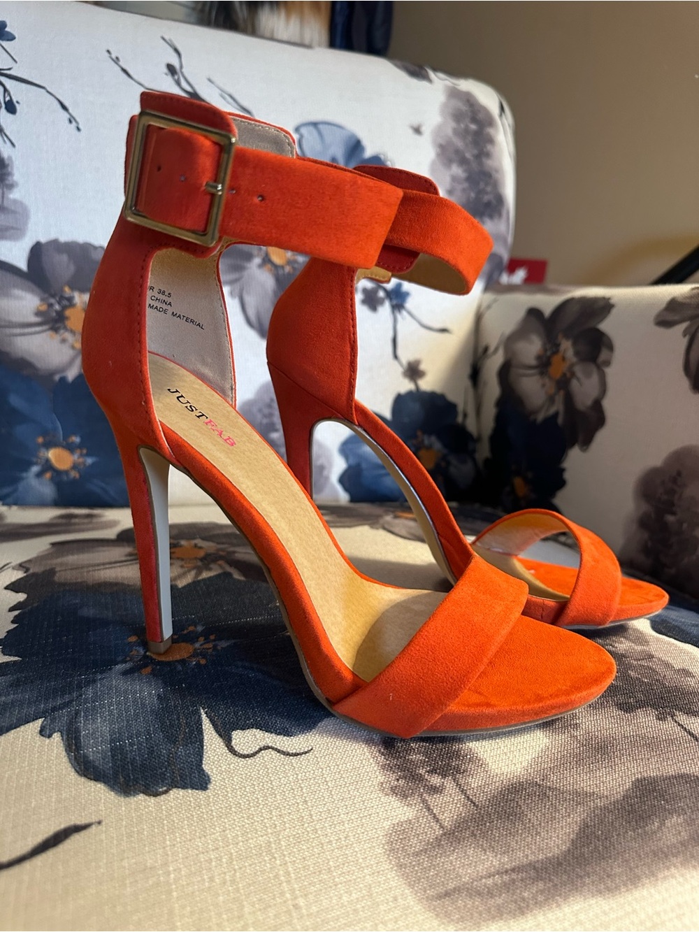 Orange coral Suede Ankle-Strap High Heel Sandals - Women New